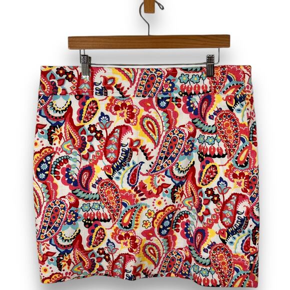 Talbots Skirt 16 Multicolor Paisley Cotton Mini Zip Back Stretch - Picture 3 of 9
